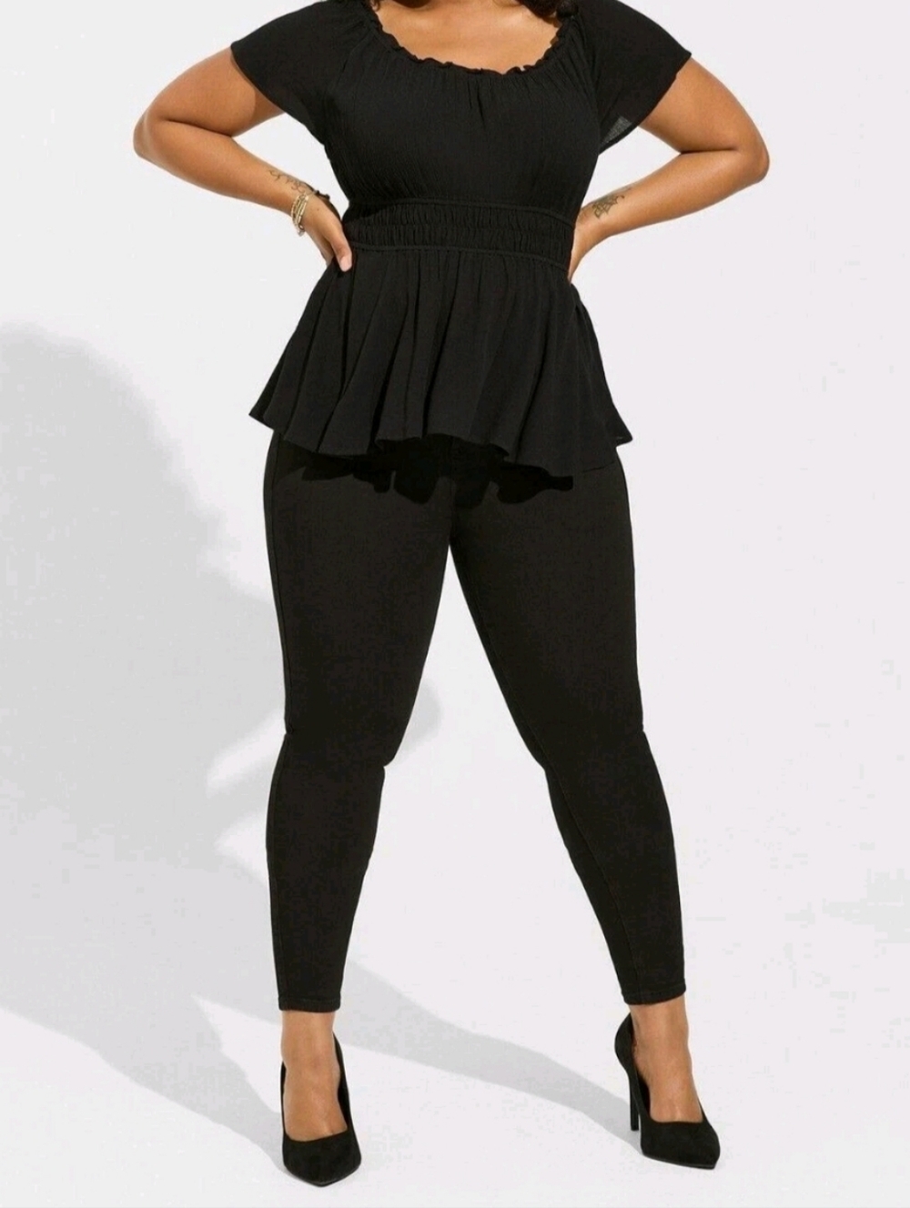 Torrid Babydoll Washable Gauze Short Sleeve Top Black Peplum 2X Casual Flirty
